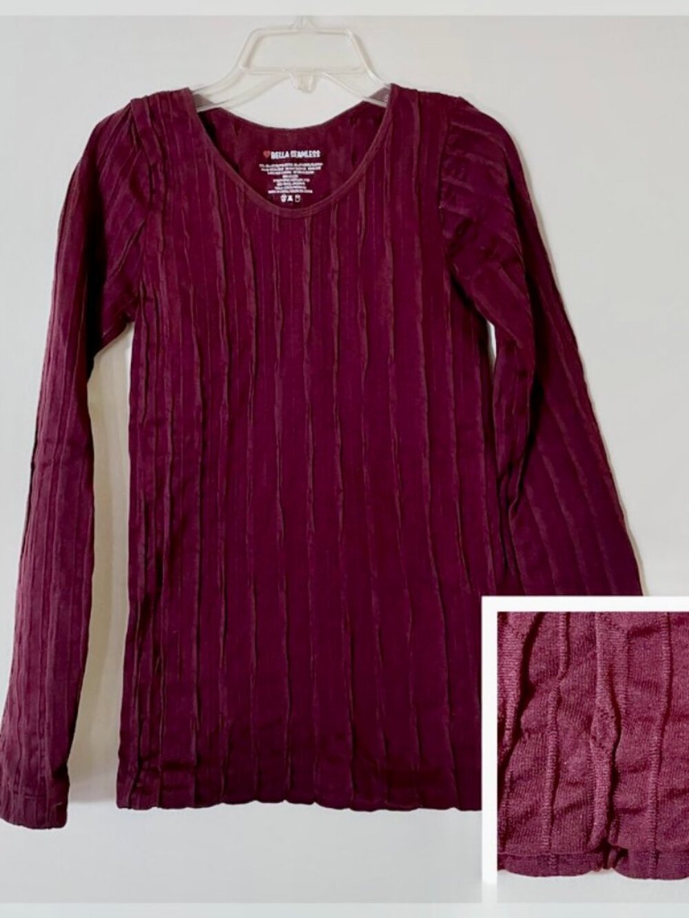Bella Seamless Burgundy soft blouse, Top with scrubbed material ✿